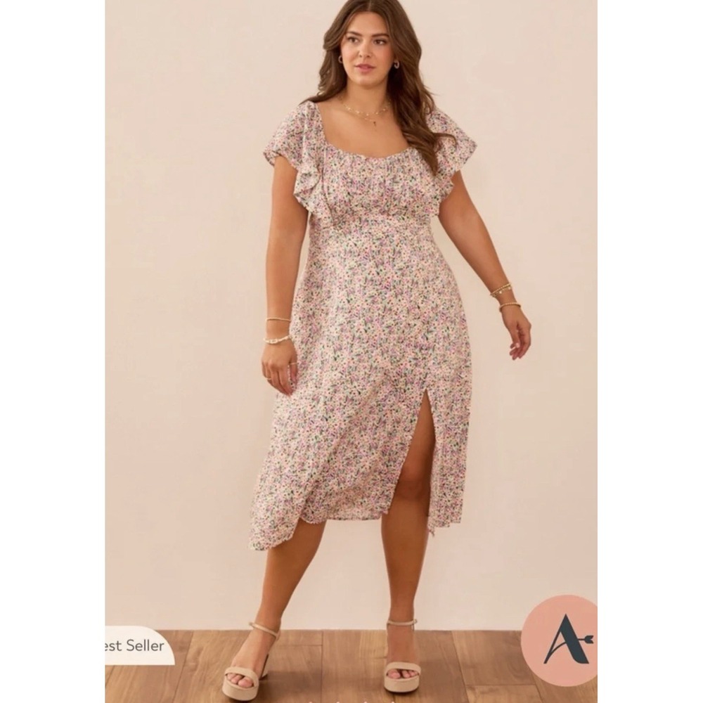Arula Sarah Floral Smocked Midi Dress Sleeve Empire Waist Cottagecore Size B 2x
